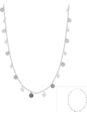 Emiliano Jewellery Zirkon Taşlı Gümüş Rengi Kaplamalı Sallantılı Pullu Taşlı Gümüş Kolye