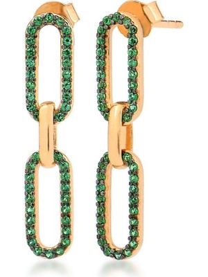 Emiliano Jewellery Zirkon Taşlı Altın Kaplamalı Sallantılı Geometrik Şekilli Gümüş Küpe