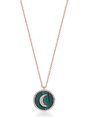 Emiliano Jewellery Zirkon Taşlı Rose Altın Kaplamalı Sedefli Ay Gümüş Kolye