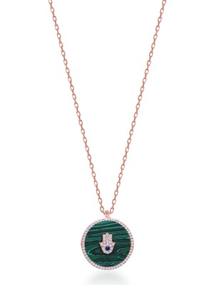 Emiliano Jewellery Zirkon Taşlı Rose Altın Kaplama Sedefli El Gümüş Kolye