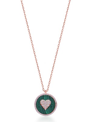 Emiliano Jewellery Zirkon Taşlı Rose Altın Kaplamalı Sedefli Kalp Gümüş Kolye
