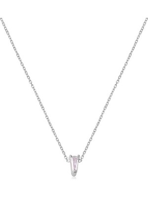 Emiliano Jewellery Zirkon Taşlı Gümüş Rengi Kaplamalı Geometrik Şekilli Gümüş Kolye