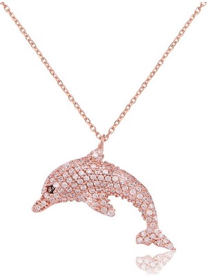 Emiliano Jewellery Zirkon Taşlı Pırlanta Montür Rose Altın Kaplama Balık Figürlü Gümüş Kolye