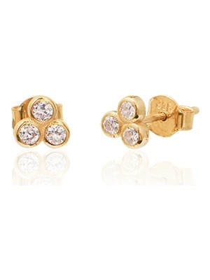 Emiliano Jewellery Zirkon Taşlı Altın Kaplamalı Geometrik Şekilli Gümüş Küpe