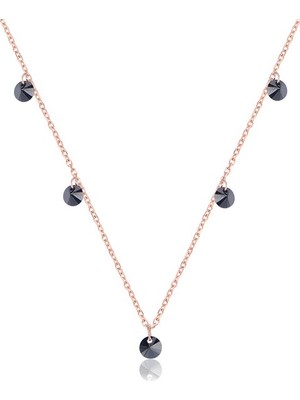 Emiliano Jewellery Siyah Zirkon Taşlı Rose Altın Kaplamalı Gümüş Kolye