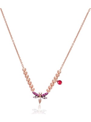 Emiliano Jewellery Zirkon Taşlı Rose Altın Kaplamalı Toplu Yusufçuk Gümüş Kolye