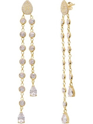 Emiliano Jewellery Zirkon Taşlı Altın Kaplama Sallantılı Damla Gümüş Küpe