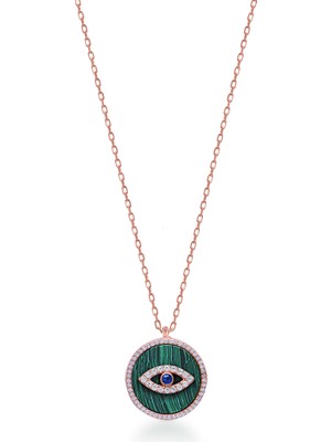 Emiliano Jewellery Zirkon Taşlı Rose Altın Kaplamalı Sedefli Göz Gümüş Kolye