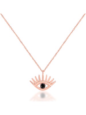Emiliano Jewellery Siyah Taşlı Göz Figürlü Rose Altın Kaplama Gümüş Kolye