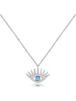 Emiliano Jewellery Emılıano Jewellery Turkuaz Taşlı Göz Figürlü Gümüş Rengi Kaplama Gümüş Kolye