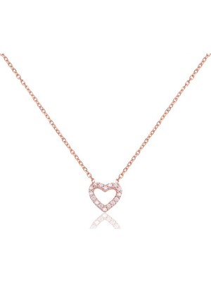 Emiliano Jewellery Emılıano Jewellery Zirkon Taşlı Pırlanta Montür Kalp Desenli Rose Altın Kaplama Gümüş Kolye