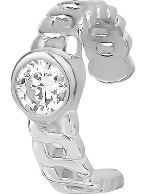 Emiliano Jewellery Zirkon Taşlı Gümüş Rengi Kaplamalı Kıkırdak Gümüş Küpe
