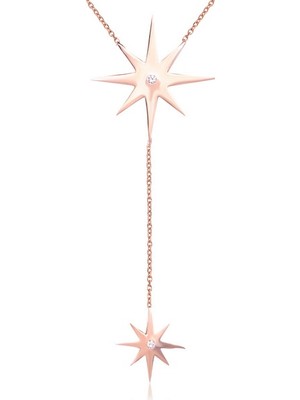 Emiliano Jewellery Emılıano Jewellery Zirkon Taşlı Pırlanta Montür Rose Altın Kaplama Kutup Yıldızı Gümüş Kolye