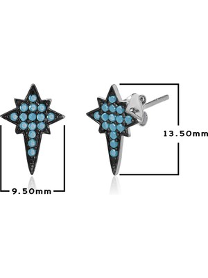 Emiliano Jewellery Turkuaz Zirkon Taşlı Gümüş Rengi Kaplamalı Kutup Yıldızı Gümüş Küpe