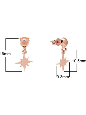 Emiliano Jewellery Rose Altın Kaplamalı Sallantılı Kutup Yıldızı Gümüş Küpe