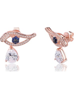 Emiliano Jewellery Zirkon Taşlı Rose Altın Kaplamalı  Damla Taşlı Göz Gümüş Küpe