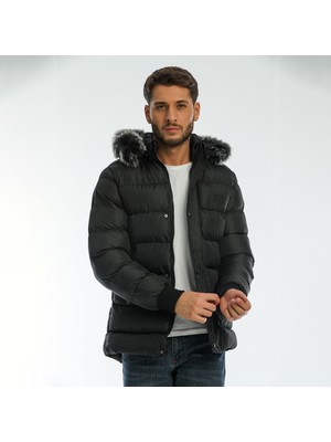 Slazenger HARSHAL IN Erkek Kapüşonlu Şişme Siyah Mont & Kaban