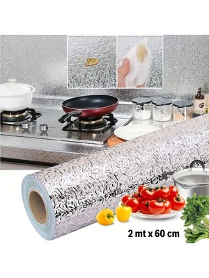 Hereveoyuncak Rulo Gümüş Alüminyum Folyo Duvar Kağıdı, Kendinden Yapışkanlı Raf Içi, Su Geçirmez Folyo 2 mt x 60 cm