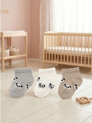 Karamila 3'lü Panda Bebek Kısa Çorap / Unisex Pamuklu Burun Dikişsiz
