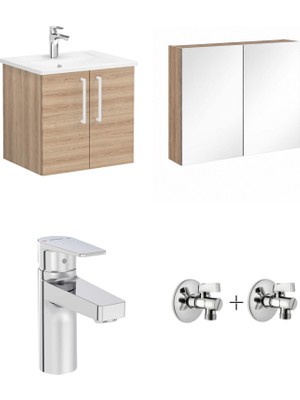 Vitra Rootflat Lavabo Dolap Seti 60 cm Doğal Meşe(Batarya Ara Musluklar Dahil)
