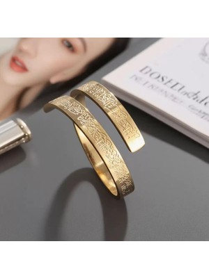 Stainless Steel Gold Renk Ayarlanabilir Çift Katlı Ayetel Kürsi Yüzük