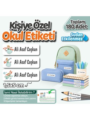 Kişiye Özel Okul Etiket Seti - 180 Adet - Kokusuz Ekolojik Mürekkep Pvc Etiket Sticker-Küçük Prens