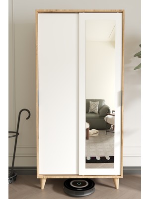 Tumblera Noventa Pine White Portmanto Vestiyer Ayakkabılık Aynalı 2 Sürgü Kapaklı 90 cm Atlantik Çam Beyaz
