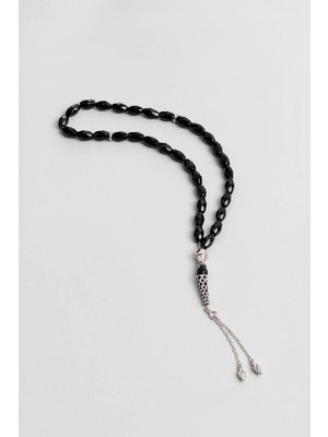 So CHIC Doğal Oniks Taşlı 24 Cm Gümüş Tesbih
