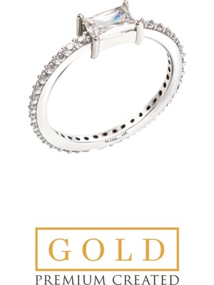 So CHIC 14 Ayar Beyaz Altın Premium Created 1.10 Ct Effect Baget Taşlı Yüzük