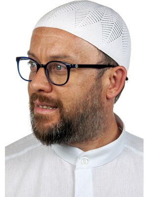 İhvan Online Berra Çelik Beyaz Dantel Örme Namaz Takkesi Erkekler İçin Standart 1 Adet
