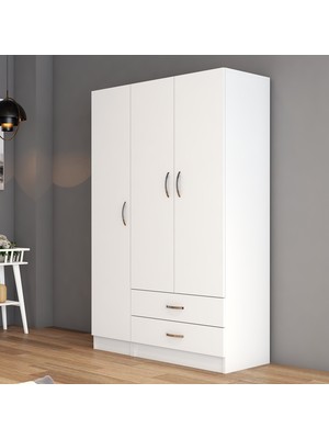 Tanmob 3 Kapılı İki Çekmeceli Beyaz Geniş Gardrop Suntalam Malzemeden Modern Tasarımlı Ayna Yok GRD0501