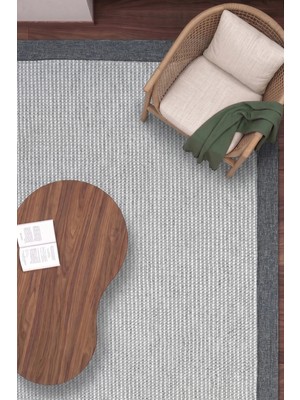 Estiva Home Ibiza Gri Beyaz Rengi Premium Biyeli Bukleli Modern Minimal Düz Salon Balkon Mutfak Pati Dostu Halı