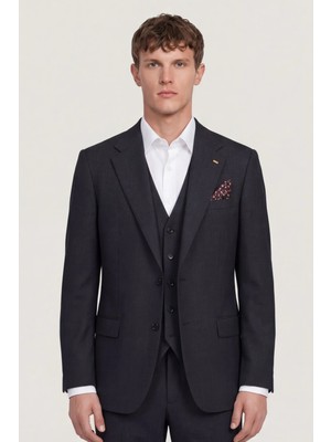 Giotelli Erkek Siyah Dar Kesim Slim Fit Viskon Dokuma Klasik Yaka 6 Drop Takım Elbise
