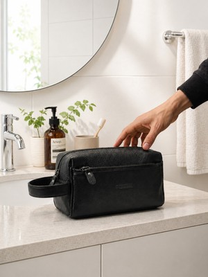 Fossil Siyah %100 Hakiki Deri Unisex Portföy Çantası El Tıraş Çantası - 2067