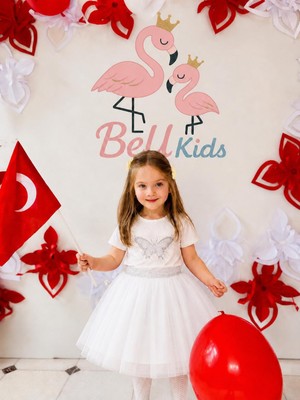 Beu Kids Kız Çocuk Tütü Etek Simli Lastikli Belli Pamuk Astarlı, 5-10 Yaş, Kırmızı & Beyaz