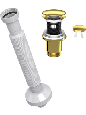 Suera Magic Pipe Körüklü Gider Borusu + Felix Pop-Up Set (Paslanmaz Altın - Taşma Delikli)