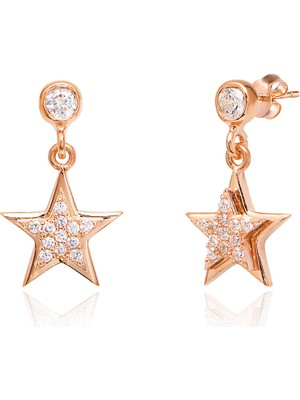 Emiliano Jewellery Zirkon Taşlı Rose Altın Kaplama Yıldız Figürlü Gümüş Küpe