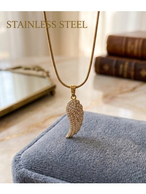 Stainless Steel Gold Renk Yaprak Model Paslanmaz Çelik Kolye
