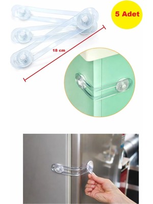 Demet Home 5 Adet Çok Amaçlı Çocuk Bebek Güvenlik Çekmece Dolap Kapak Kilidi Klozet Karavan Kilit 18 cm Büyük Boy Silikon Malzeme