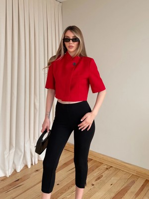 Laluvia Kırmızı Kısa Kollu Crop Ceket - 504368