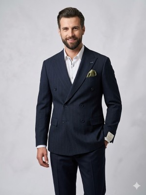 Centilmen Selim Havan Lacivert Kruvaze Çizgili Erkek Blazer Ceket 0024