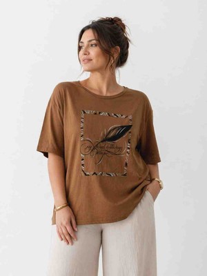 Büyük Beden Penye Kahverengi T-Shirt