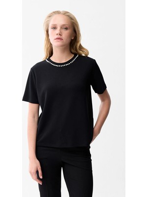 Love My Body  Taş Detaylı T-Shirt Siyah 175LO037000