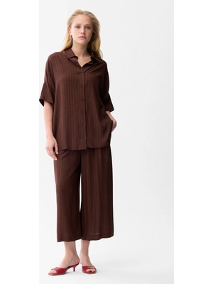 Love My Body Çizgili Beli Lastikli Bol Pantolon Kahve 153L7417010