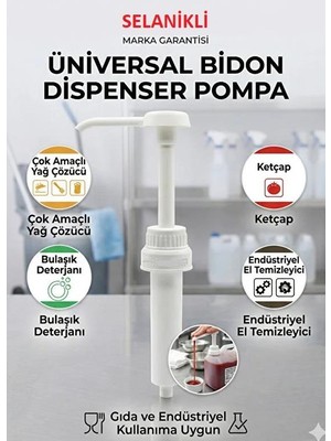 Selanikli Ticaret Selanikli 5 Litre Bidon Pompası (28+38 Kapak) Deterjan - Sıvı Sabun - Dezenfektan Ketçap & Mayonez