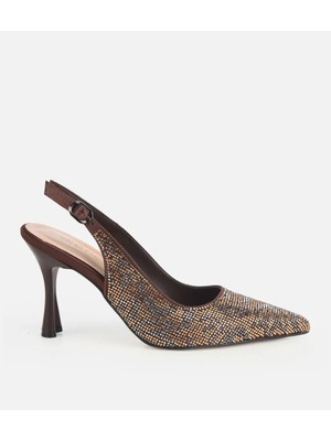 Hotiç Kadın Kahverengi Arkası Açık Taşlı Stiletto