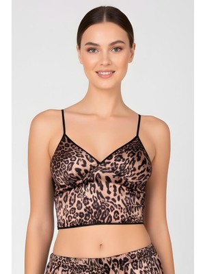 Obje Kadın Leopar Saten Askılı Pijama Üstü