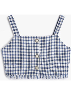 Koton Crop Bluz Askılı Tüvit Çiçek Düğme Detaylı