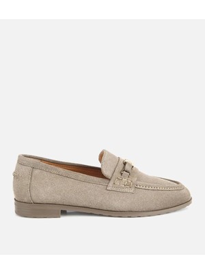 Hotiç Kadın Süet Deri Açık Yeşil Toka Detaylı Klasik Loafer
