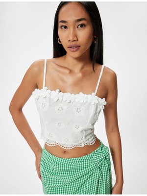 Koton x Sibil Çetinkaya - Çiçekli Fisto Crop Üst Slim Fit Ince Askılı